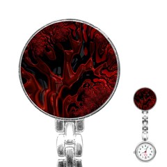 Fractal Red Black Glossy Pattern Decorative Stainless Steel Nurses Watch by Amaryn4rt