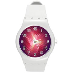 Fractal Red Sample Abstract Pattern Background Round Plastic Sport Watch (m) by Amaryn4rt