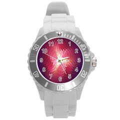 Fractal Red Sample Abstract Pattern Background Round Plastic Sport Watch (l) by Amaryn4rt