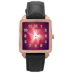 Fractal Red Sample Abstract Pattern Background Rose Gold Leather Watch  by Amaryn4rt