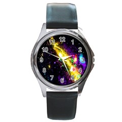 Galaxy Deep Space Space Universe Stars Nebula Round Metal Watch by Amaryn4rt