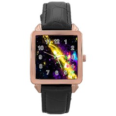 Galaxy Deep Space Space Universe Stars Nebula Rose Gold Leather Watch  by Amaryn4rt