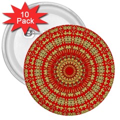 Gold And Red Mandala 3  Buttons (10 Pack) 