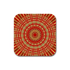 Gold And Red Mandala Rubber Square Coaster (4 Pack)  by Amaryn4rt