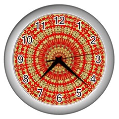 Gold And Red Mandala Wall Clocks (silver)  by Amaryn4rt