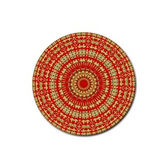 Gold And Red Mandala Rubber Round Coaster (4 Pack) 