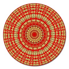 Gold And Red Mandala Magnet 5  (round)