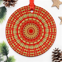 Gold And Red Mandala Round Ornament (two Sides)