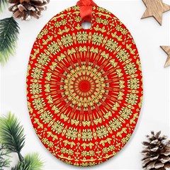 Gold And Red Mandala Oval Ornament (two Sides)