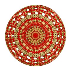 Gold And Red Mandala Round Filigree Ornament (two Sides)