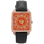 Gold And Red Mandala Rose Gold Leather Watch  Front