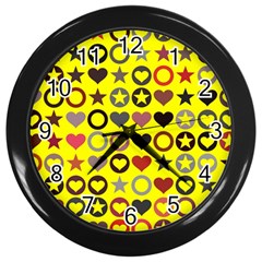 Heart Circle Star Seamless Pattern Wall Clocks (black) by Amaryn4rt