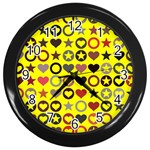 Heart Circle Star Seamless Pattern Wall Clocks (Black) Front