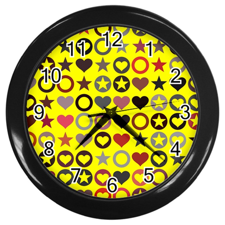 Heart Circle Star Seamless Pattern Wall Clocks (Black)