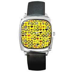 Heart Circle Star Seamless Pattern Square Metal Watch