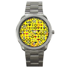 Heart Circle Star Seamless Pattern Sport Metal Watch