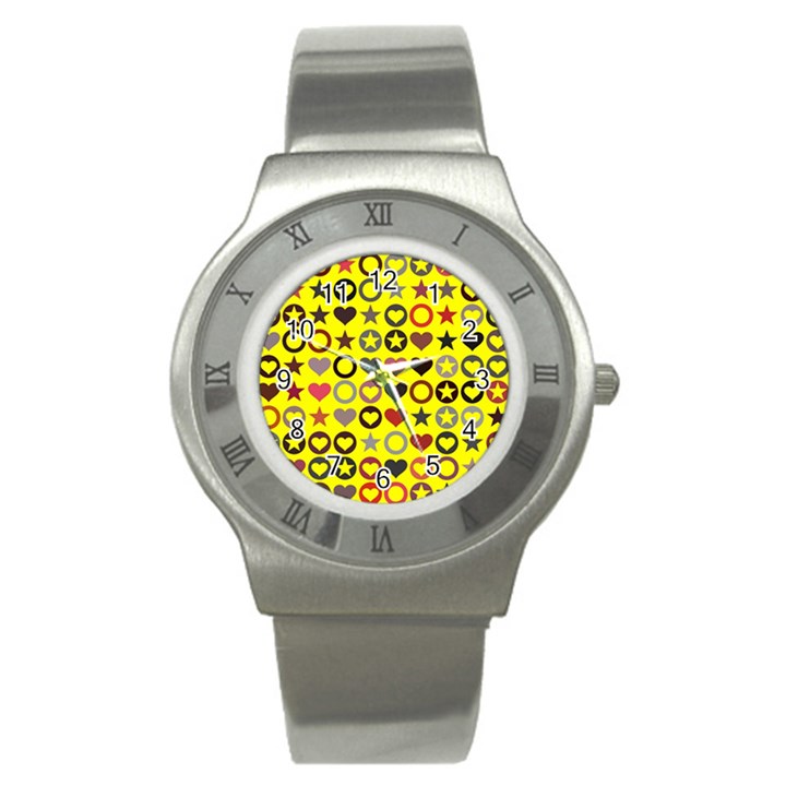 Heart Circle Star Seamless Pattern Stainless Steel Watch