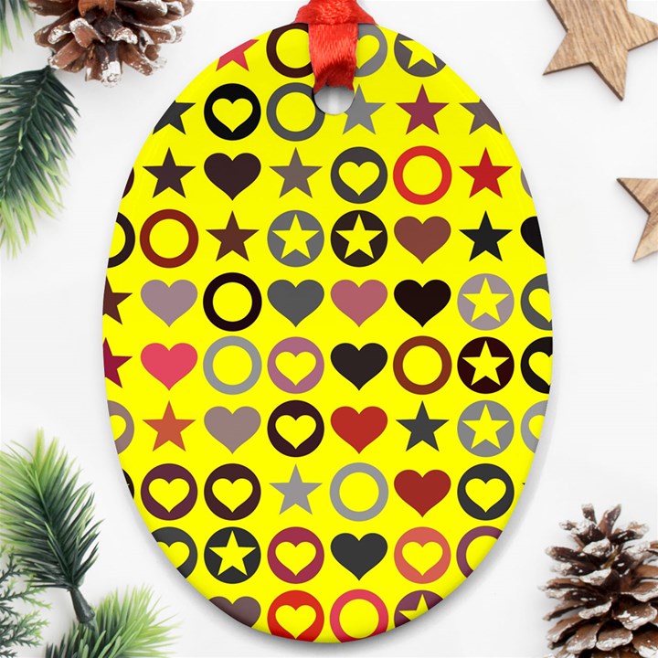 Heart Circle Star Seamless Pattern Oval Ornament (Two Sides)