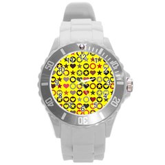 Heart Circle Star Seamless Pattern Round Plastic Sport Watch (l)