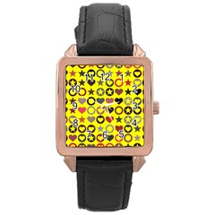 Heart Circle Star Seamless Pattern Rose Gold Leather Watch 