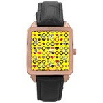 Heart Circle Star Seamless Pattern Rose Gold Leather Watch  Front