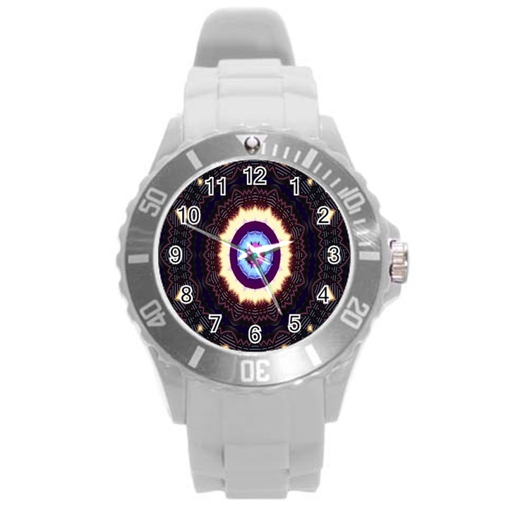 Mandala Art Design Pattern Ornament Flower Floral Round Plastic Sport Watch (L)