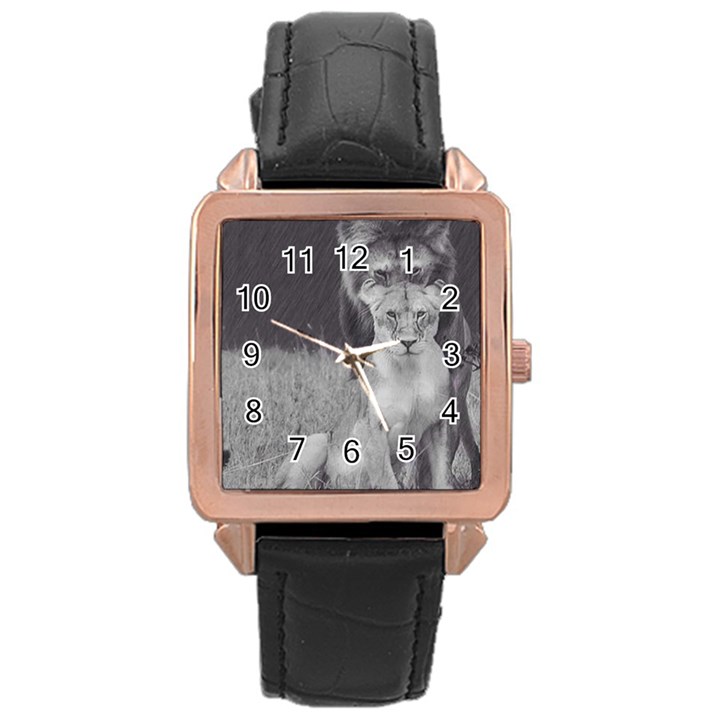 King and Queen of the jungle design  Rose Gold Leather Watch 