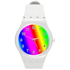 Multi Color Rainbow Background Round Plastic Sport Watch (m) by Amaryn4rt