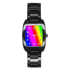 Multi Color Rainbow Background Stainless Steel Barrel Watch