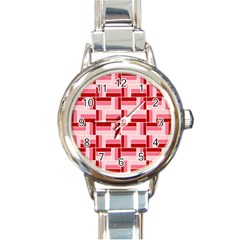 Pink Red Burgundy Pattern Stripes Round Italian Charm Watch