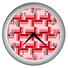 Pink Red Burgundy Pattern Stripes Wall Clocks (silver)  by Amaryn4rt