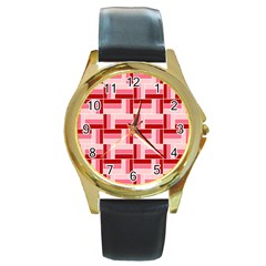 Pink Red Burgundy Pattern Stripes Round Gold Metal Watch by Amaryn4rt