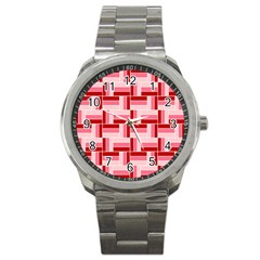 Pink Red Burgundy Pattern Stripes Sport Metal Watch