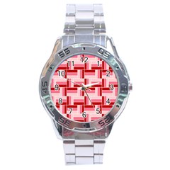 Pink Red Burgundy Pattern Stripes Stainless Steel Analogue Watch