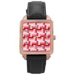 Pink Red Burgundy Pattern Stripes Rose Gold Leather Watch 