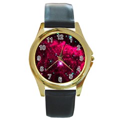 Pistol Star And Nebula Round Gold Metal Watch