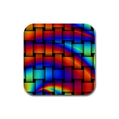 Rainbow Weaving Pattern Rubber Square Coaster (4 Pack) 