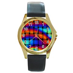 Rainbow Weaving Pattern Round Gold Metal Watch