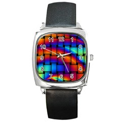 Rainbow Weaving Pattern Square Metal Watch