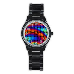 Rainbow Weaving Pattern Stainless Steel Round Watch by Amaryn4rt