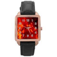 Star Clusters Rosette Nebula Star Rose Gold Leather Watch 