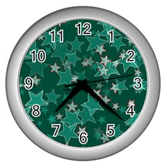 Star Seamless Tile Background Abstract Wall Clocks (silver)  by Amaryn4rt