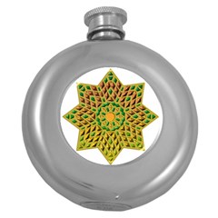 Star Pattern Tile Background Image Round Hip Flask (5 Oz)