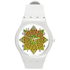 Star Pattern Tile Background Image Round Plastic Sport Watch (m)