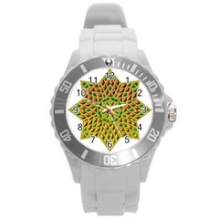 Star Pattern Tile Background Image Round Plastic Sport Watch (l)