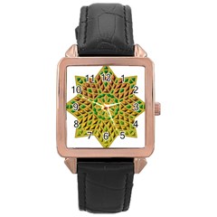 Star Pattern Tile Background Image Rose Gold Leather Watch 