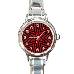 Star Red Kaleidoscope Pattern Round Italian Charm Watch by Amaryn4rt