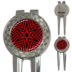 Star Red Kaleidoscope Pattern 3-in-1 Golf Divots by Amaryn4rt