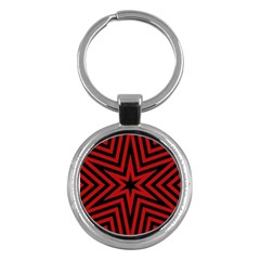 Star Red Kaleidoscope Pattern Key Chains (round)  by Amaryn4rt