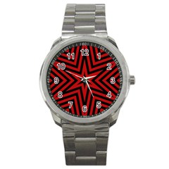 Star Red Kaleidoscope Pattern Sport Metal Watch by Amaryn4rt